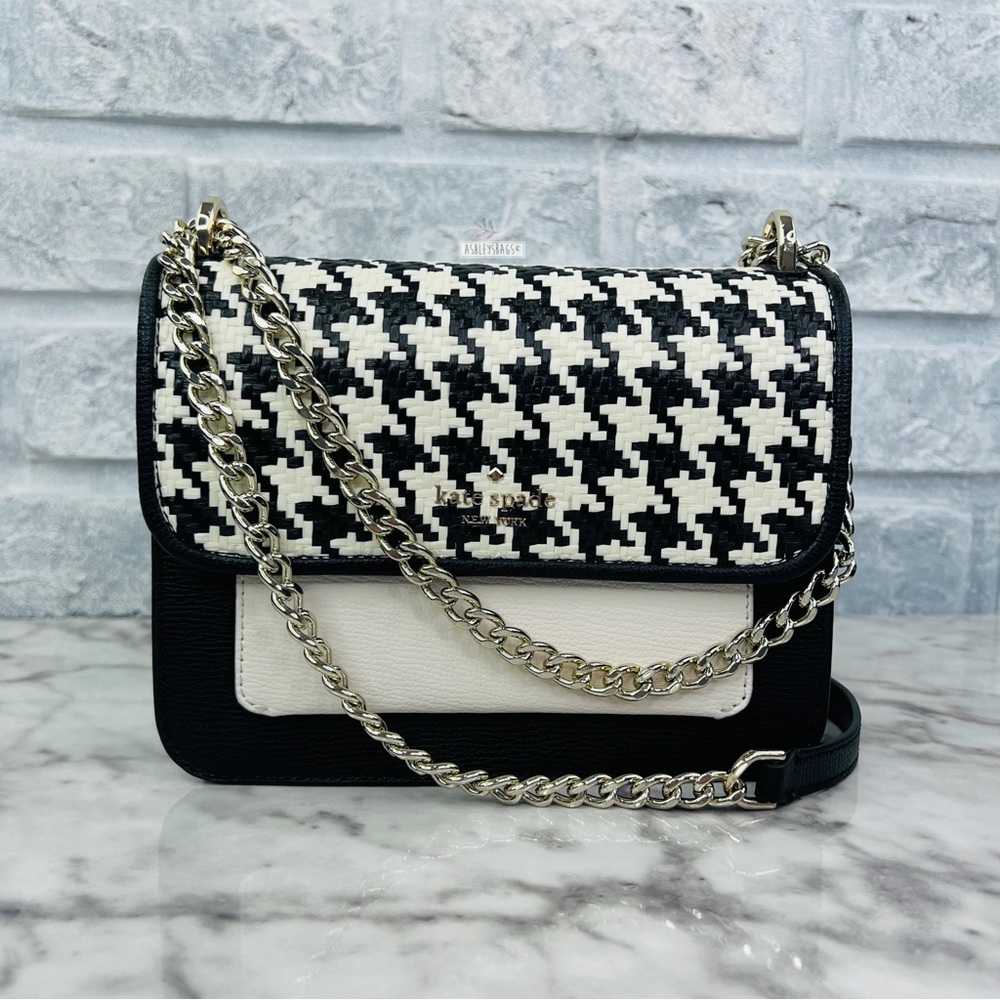 Kate Spade Woven Remi Flap Chain Crossbody Shoulder Bag In Houndstooth